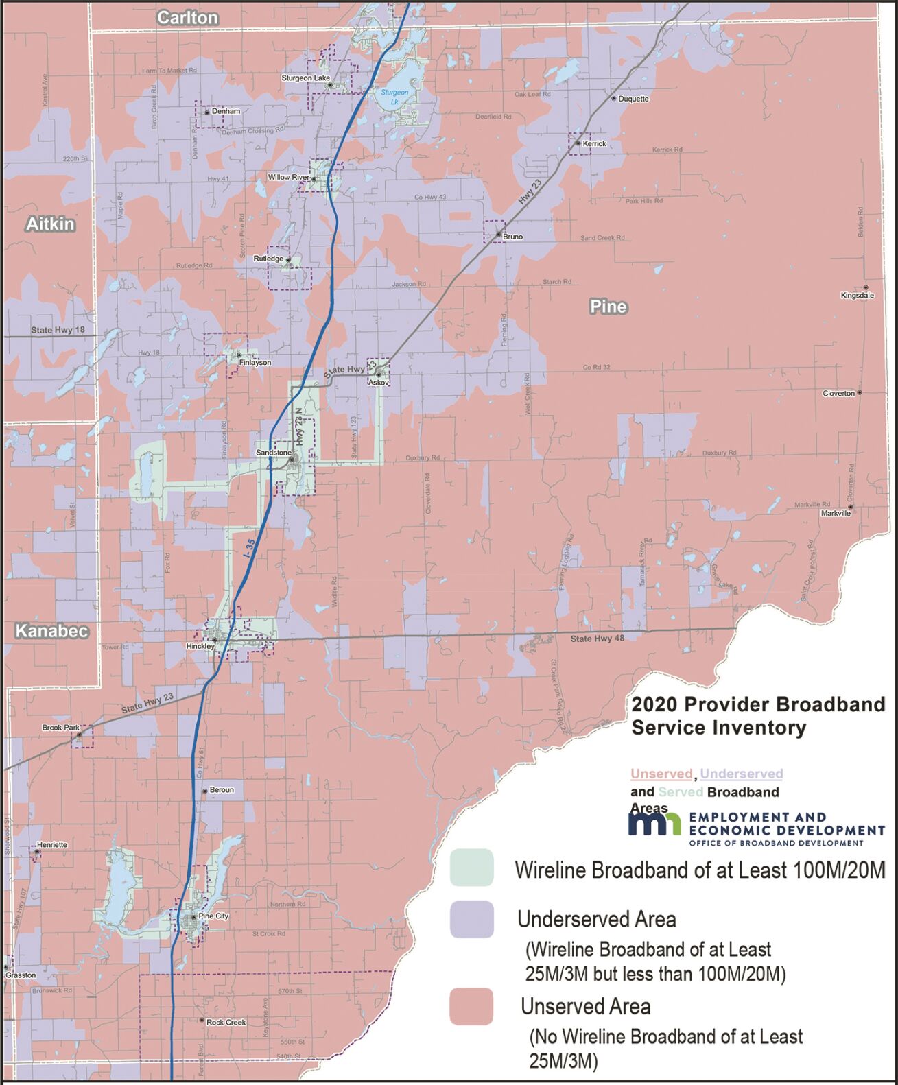Pine County broadband map